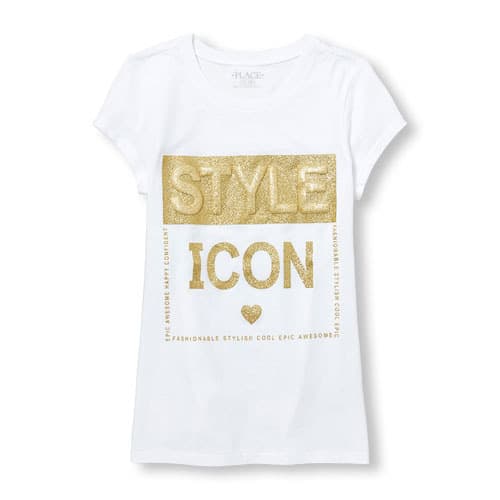 Girls Short Sleeve Glitter 3D Graphic Tee