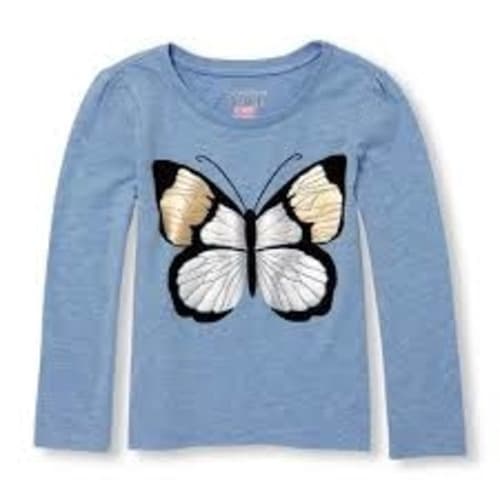 Girls Long Sleeve Foil Butterfly Graphic Tee