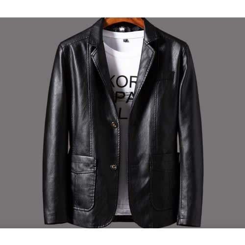 Mens PU Leather Jacket Blazer