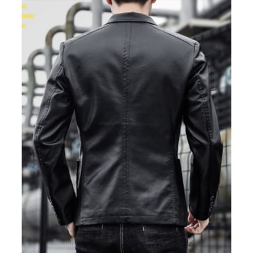 Mens PU Leather Jacket Blazer