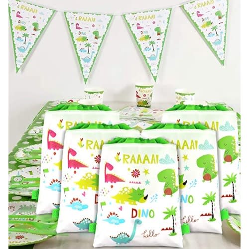 Dinosaur Drawstring Party Bag - 12 Pcs