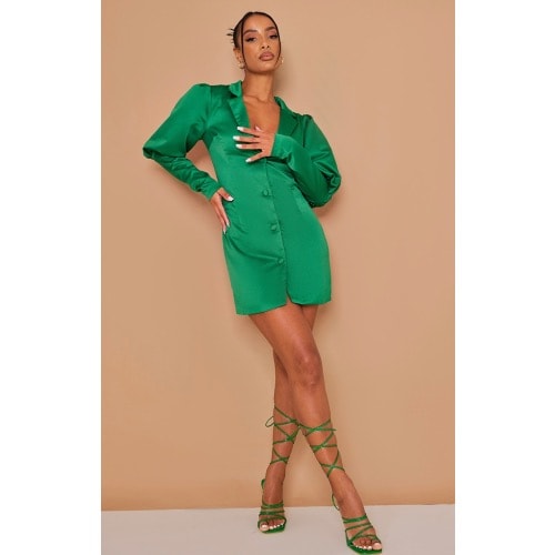 Green Puff Sleeve Button Down Blazer Dress