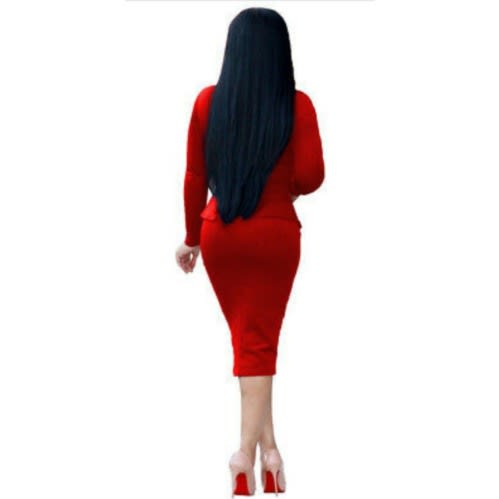 Red Long Sleeve Corporate Midi Dress