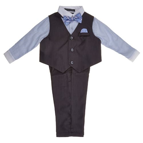 Baby Boys Waist Coat With Pants,shirts And Bow Tie And Pocket Square-4 Set- Navy Blue