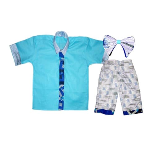 Short Sleeves Shirt, Three-Quarter Shorts & Bow Tie - Blue Multcolour
