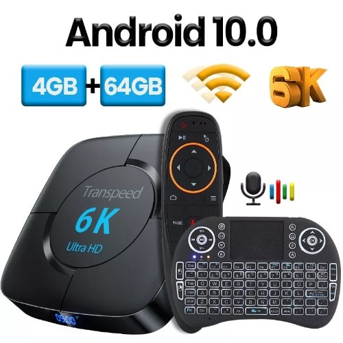 Transpeed - Android 10 4GB + 64GB Tv Box Voice Assistant 6k 3d Wifi 2.4g&5.8g Media Player