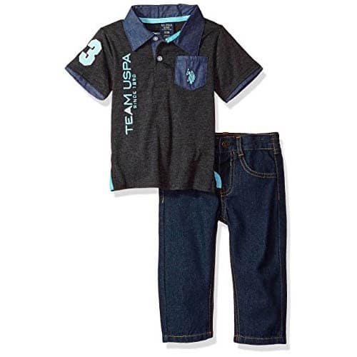 Baby Boys' Polo Shirt And Pant Set - Dark Heather Grey