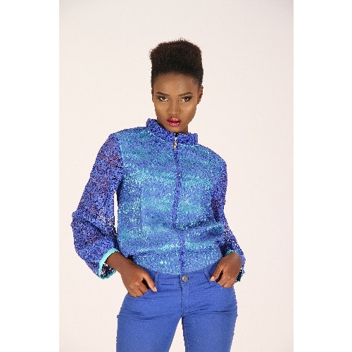 Lace Bomber Jacket - Blue