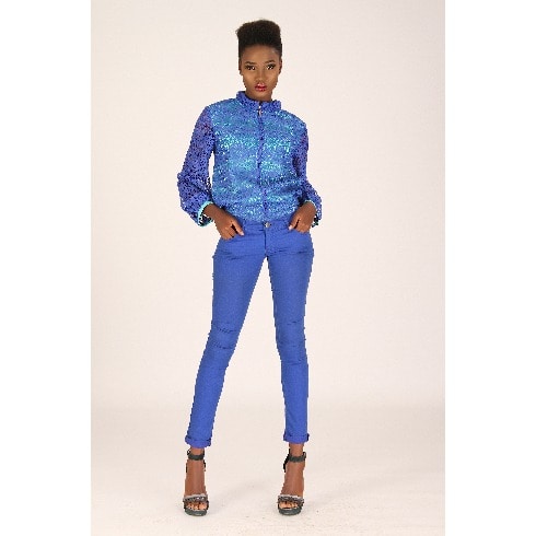 Lace Bomber Jacket - Blue