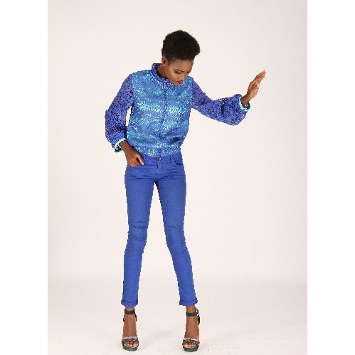 Lace Bomber Jacket - Blue