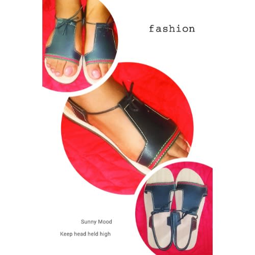 Ladies Flat Sandals With Lace - Black