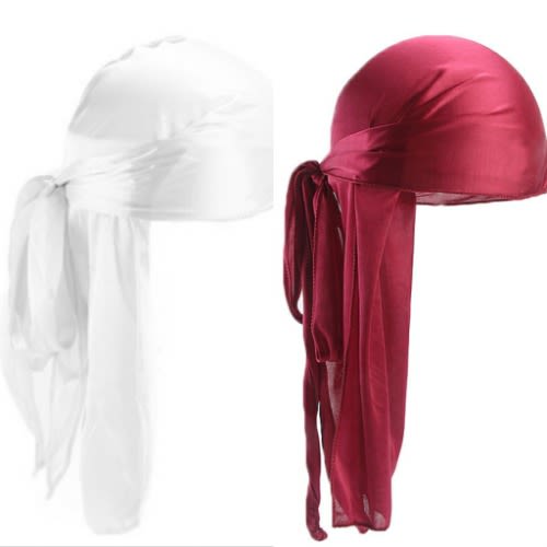 2 In 1 Silky Durags(White & Wine)