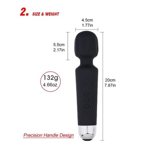 Multispeed Rechargeable Waterproof Wand Dildo Vibrator - 320mAh Inbuilt Battery