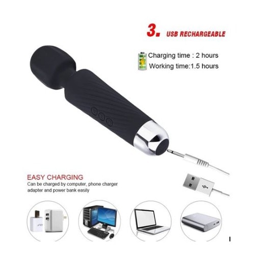 Multispeed Rechargeable Waterproof Wand Dildo Vibrator - 320mAh Inbuilt Battery
