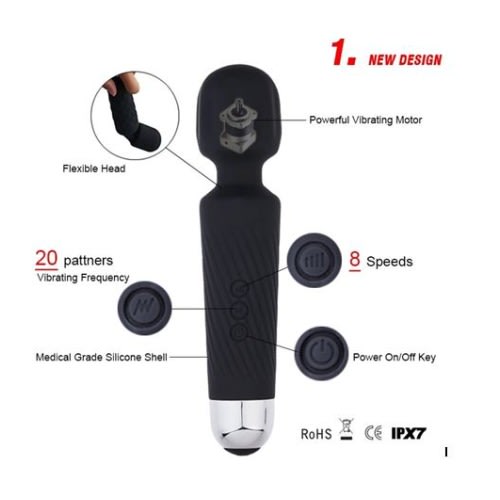 Multispeed Rechargeable Waterproof Wand Dildo Vibrator - 320mAh Inbuilt Battery