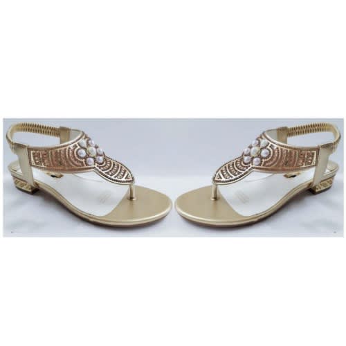 Pearl Detail Thong Leather Gold Sandal