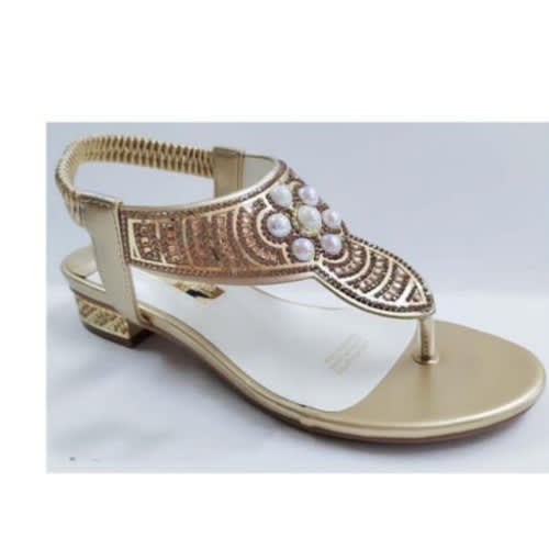 Pearl Detail Thong Leather Gold Sandal