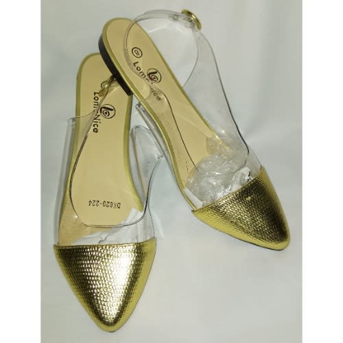 Transparent Sling Back Flat Sandal - Gold