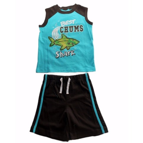 Graphic Sleeveless Top and Short- Blue and Brown