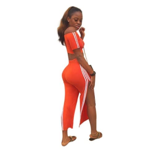 Lady's Split Neck Striped Waist -  Two-pants