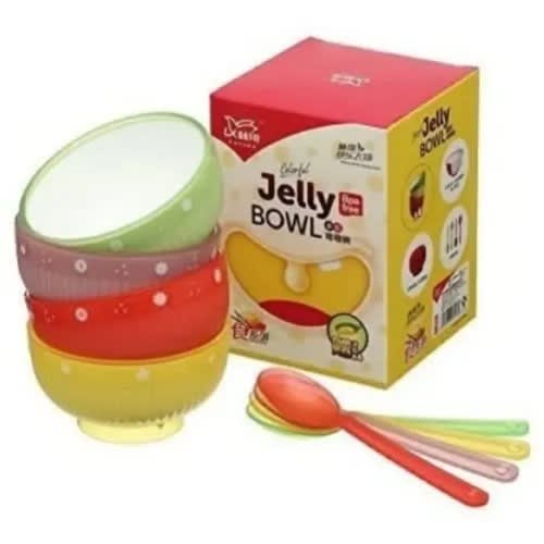 Colourful Jelly Bowls With Plastic Spoons - 4 Pieces