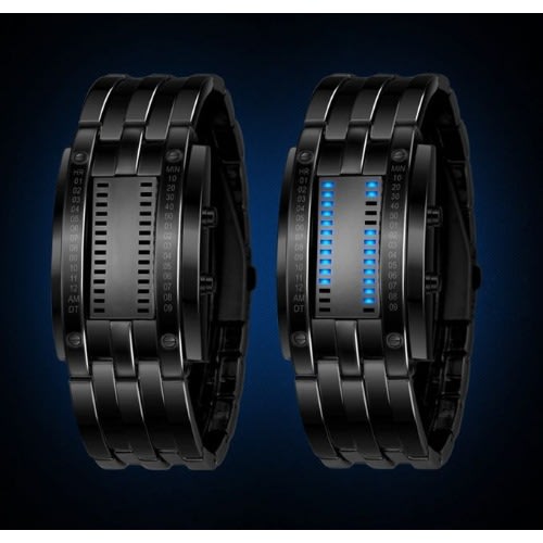 Stainless Steel Binary Led Waterproof Wristwatch- Blue Light