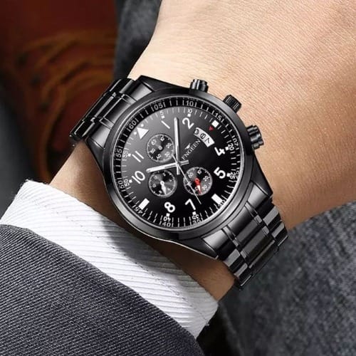 Steel Unisex Bracelet Wristwatch With Date - Black