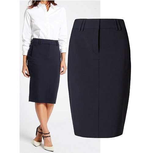 Tailored Fit Two Way Pencil Skirt - Navy Blue