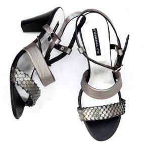 Leather Dark Silver Heeled Sandals