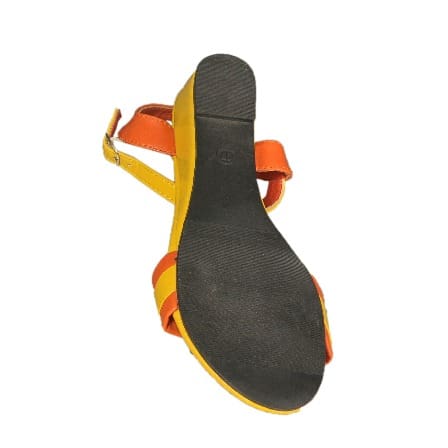 Ladies Low Wedge Sandal - Orange & Yellow