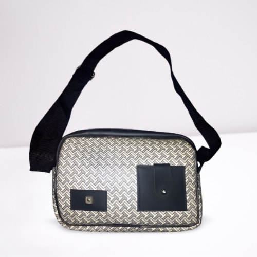 Black  And White Leathered Side Bag
