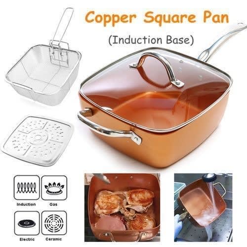 Ceramic Copper Deep Square Non Stick Cooking Pan 5 Piece Set