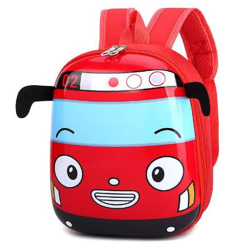 3d Cartoon Bus Hard Shell Kids Kindergarten School Bag Backpack -Small-12inches Red