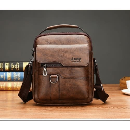 Leather Shoulder Bag For Men -  22cm x 26cm x 6cm - Khaki