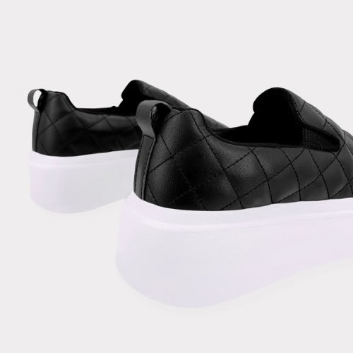 Faux Leather Slip-on Platform Sneakers - Black