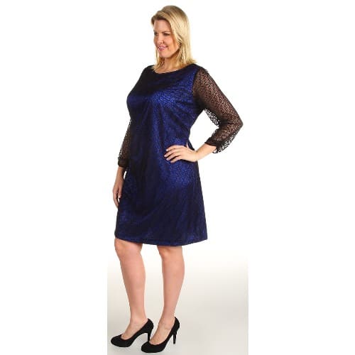 Asl Plus Size Lacey Dress - Black & Cobalt
