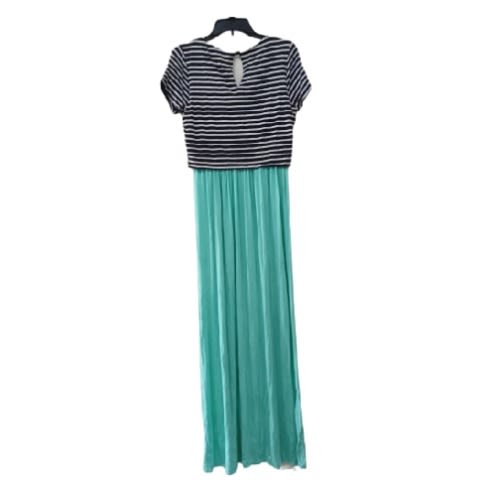 Women's Long Dress- Teal, Black & White