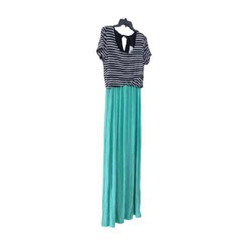 Women's Long Dress- Teal, Black & White