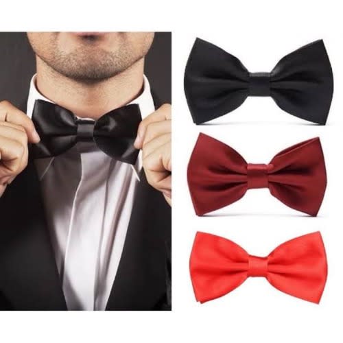 Set Of 3 Men's Bowties With Cufflinks And Pocket Squares - Black, Red And Wine