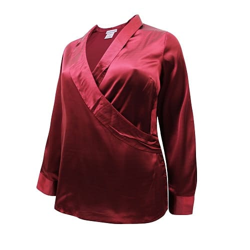Wine Satin Wrap Top - Plus Size