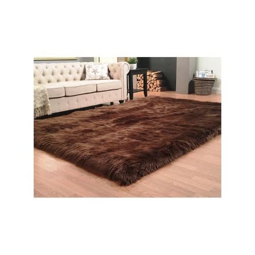 Fluffy Faux Sheepskin Fur Center Rugs - 4ft by6ft - Brown