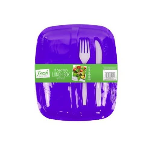 3 Section Lunch Box N Cutlery Set - Purple