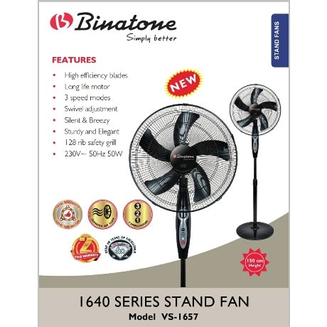 16'' 1640 Series Stand Fan Vs-1657 - Black - 55W
