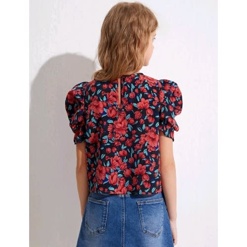 Girls Floral Puff Sleeve Top