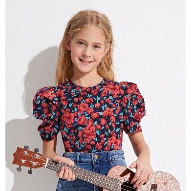Girls Floral Puff Sleeve Top
