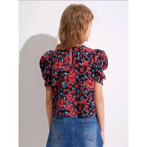 Girls Floral Puff Sleeve Top