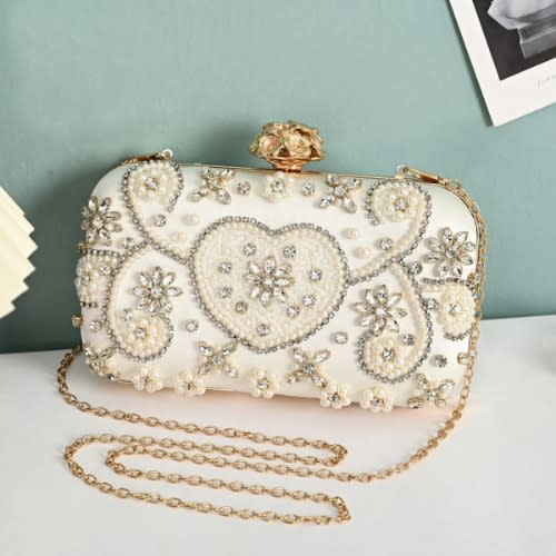 Ladies Rhinestone Clutch - White