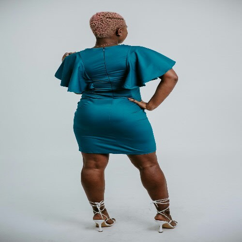 Spunky Teal Swing Sleeve Shift  Dress