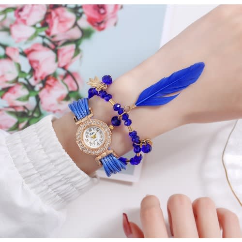 Ladies' Owl Feather Pendant Watch - Blue