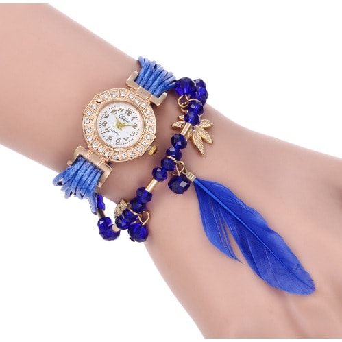 Ladies' Owl Feather Pendant Watch - Blue